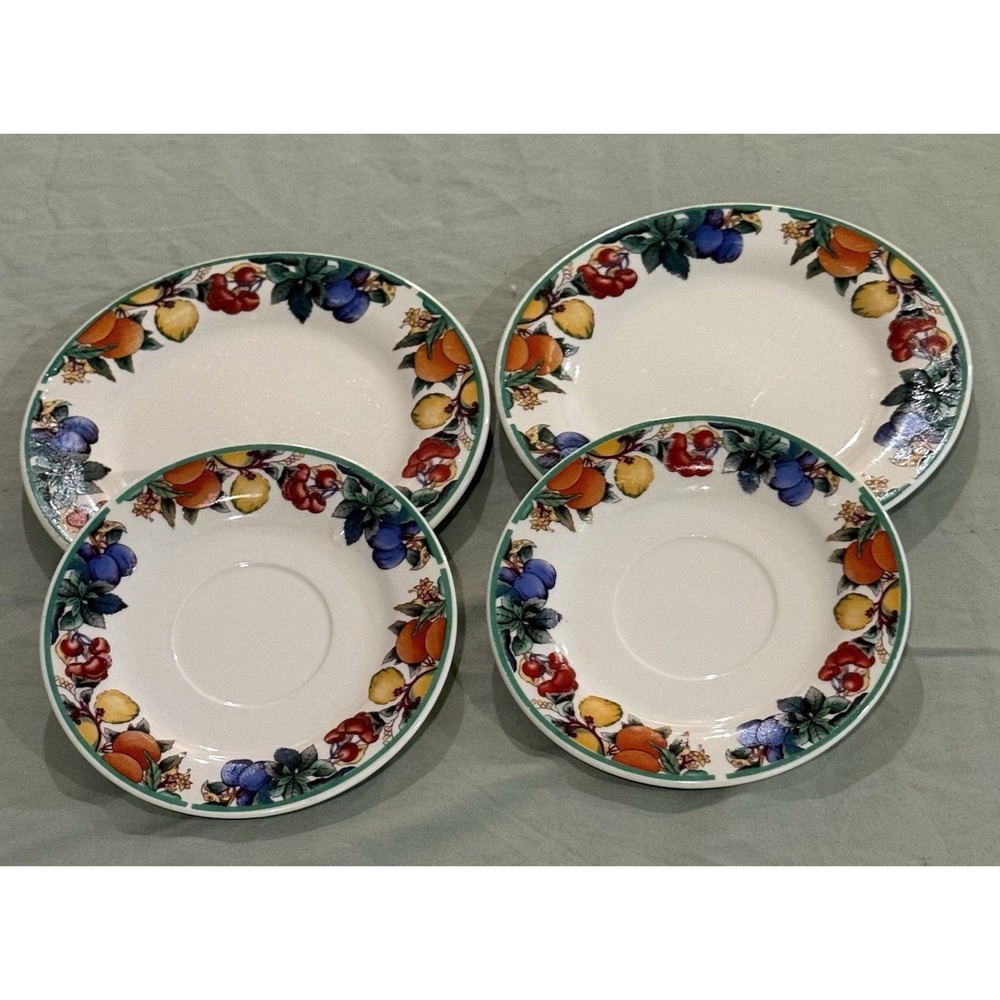 Maplehill Stoneware Harvest Fruit Set 2 Salad Plates 8" & 2 Saucers Vintage - Picture 2 of 7